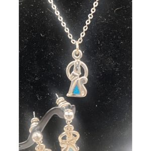 Silver-tone Howling Wolf at Open Moon Necklace and Earrings Set - 16" inches